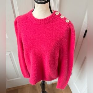 Boden Bright Pink Crewneck Sweater with Shoulder Buttons